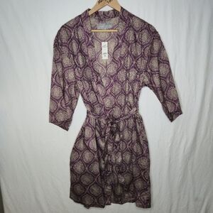 NWT Lord & Taylor Ladies Purple Paisley Light Robe With Pockets Size Medium